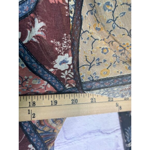 American Eagle Womens Patchwork Floral Long Sleeve Boho Top L Polyester - Picture 8 of 9